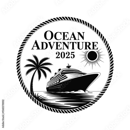 Cruise Vacation Squad 2025 Logo Design – Tropical Palm Tree and Ship Icon