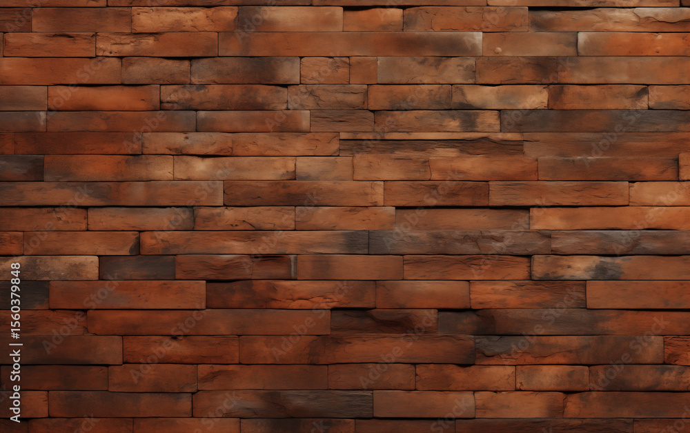 Obraz premium A full frame view of a brown and orange brick wall with a rough texture