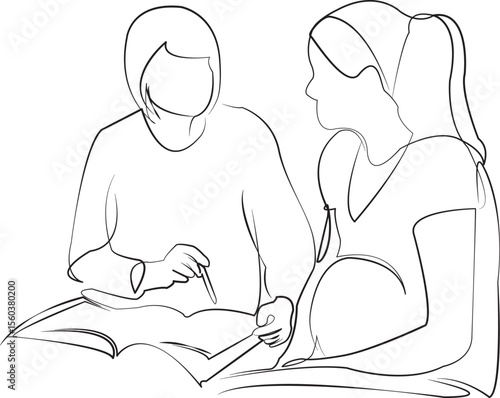 One continuous line drawing on white isolated background. Minimalism linear illustration. woman, doctor, care, pregnant, obstetrician, hospital, patient, medicine, talking, female