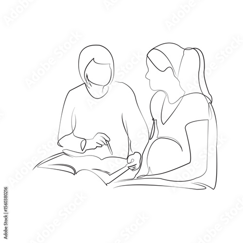 One continuous line drawing on white isolated background. Minimalism linear illustration. woman, doctor, care, pregnant, obstetrician, hospital, patient, medicine, talking, female