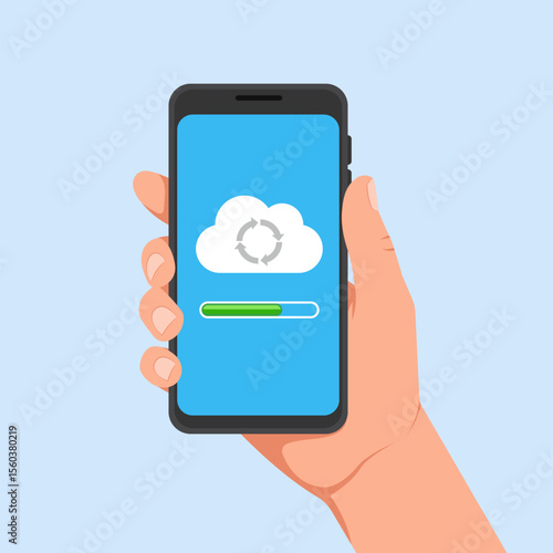 Illustration of a Cloud Sync Download and Data Transfer on Smartphone