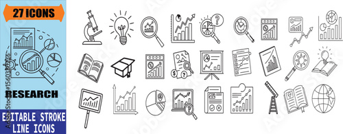 research icons, market research icon, analytics icons  Editable Stroke Vector Set. ideal for website marketing, logos, apps, templates, and more.
