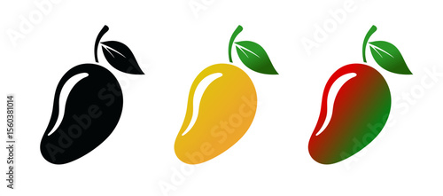 Mango icon in natural gradient and black colors, silhouette design