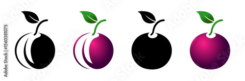 Plum icon in natural gradient and black colors, silhouette design
