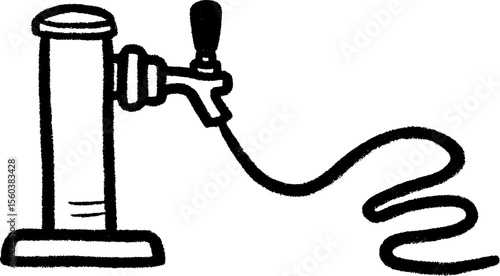 Hand drawn sketch of cold brew tap dispenser with coiled tube