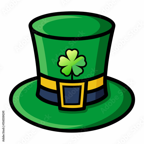 leprechaun green top hat with clover for St. Patrick’s Day Vector illustration