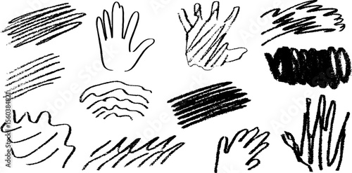 Artistic sketch of cupped and gesturing hands with textured lines and scribbles
