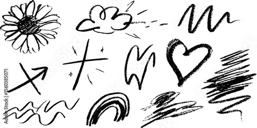 Whimsical sketch of daisy with sparkles and playful doodles for creative designs