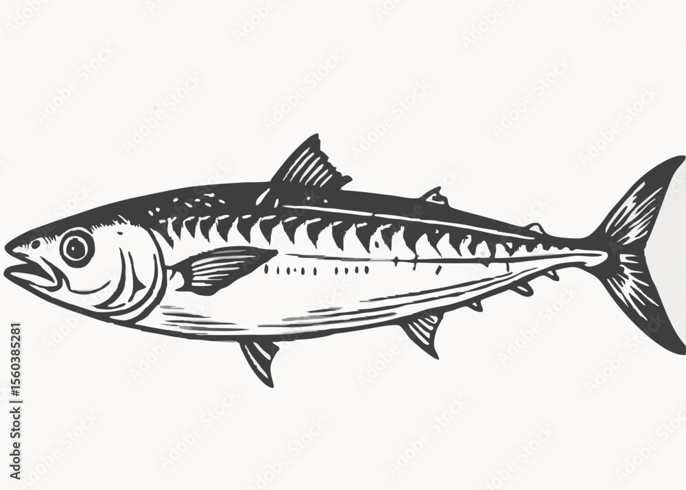 Fototapeta premium mackerel fish line vintage style Minimalist concept vector illustration