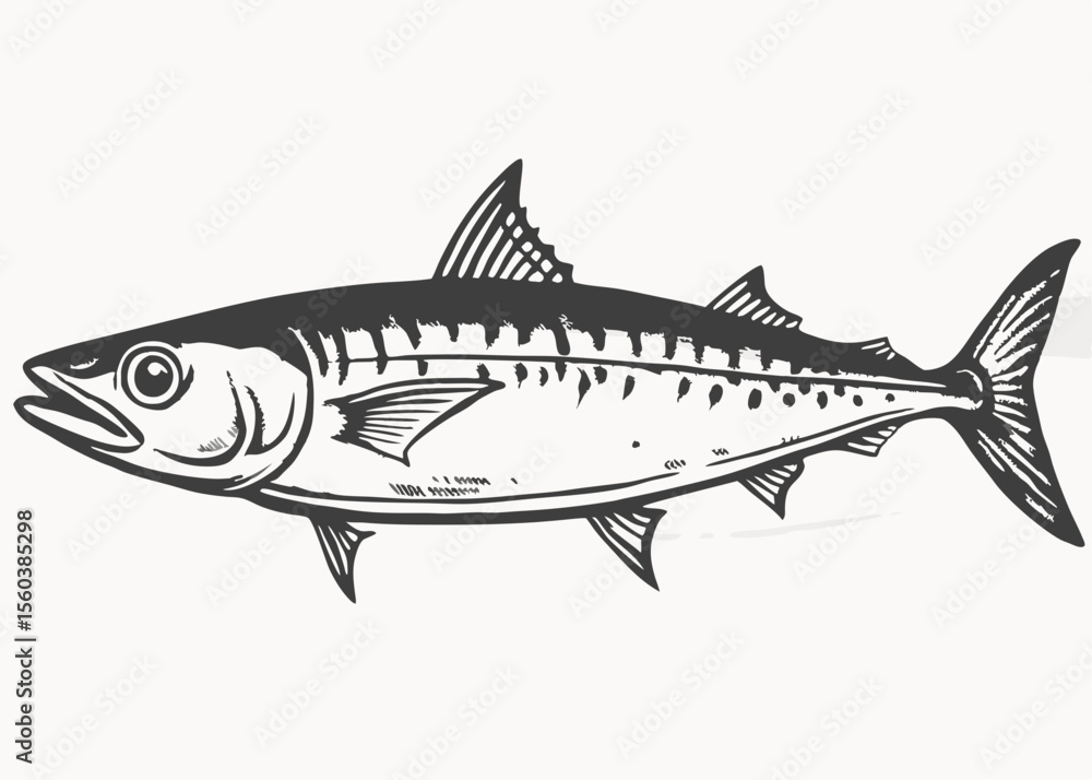 Fototapeta premium mackerel fish line vintage style Minimalist concept vector illustration