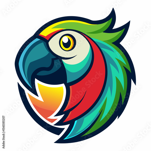 Parrot bird icon. Cute green parrot pet. Exotic tropical animal mascot logo design
