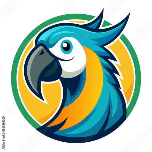 Parrot bird icon. Cute green parrot pet. Exotic tropical animal mascot logo design