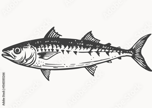 mackerel fish line vintage style Minimalist concept vector illustration