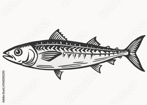 mackerel fish line vintage style Minimalist concept vector illustration