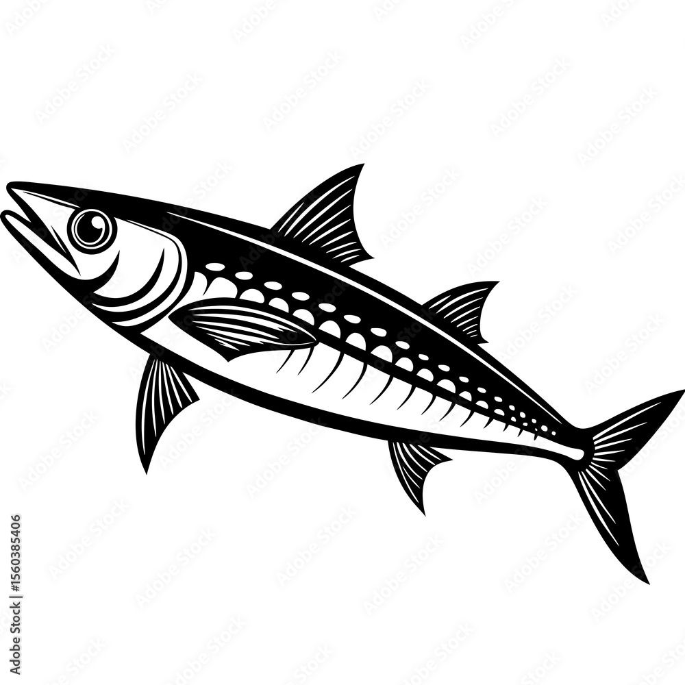 Fototapeta premium Albacore tuna fish Silhouette sketch line art vector illustration
