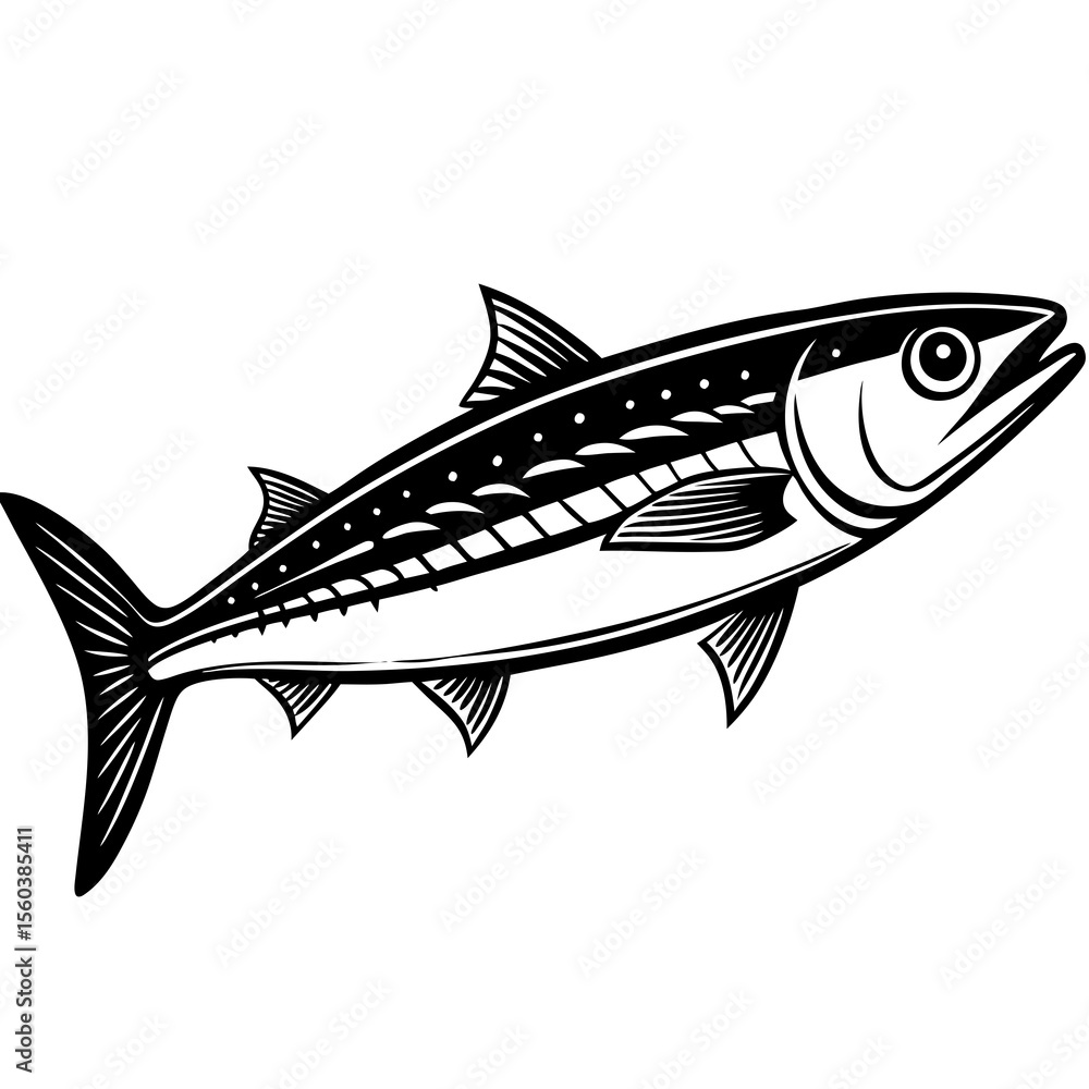 Fototapeta premium Albacore tuna fish Silhouette sketch line art vector illustration