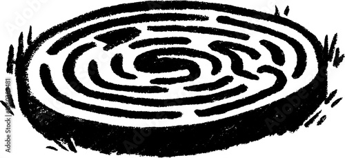 Intricate blackboard sketch of a dense hedge maze with visible paths