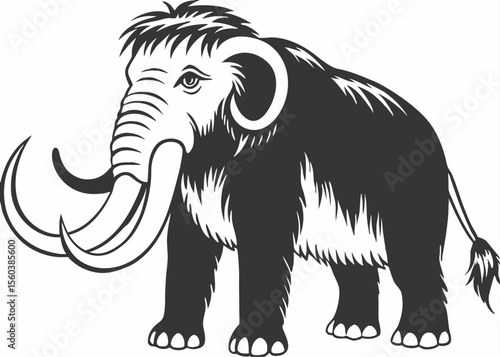Cartoon mammoth Ancient wooly mammal isolated flat character on Silhouette background.