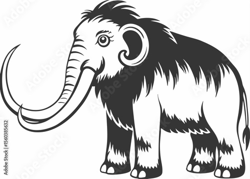 Cartoon mammoth Ancient wooly mammal isolated flat character on Silhouette background.