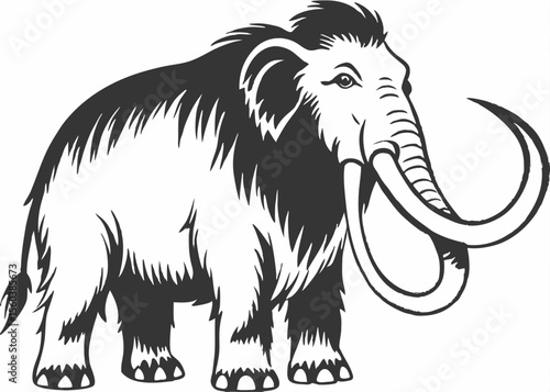 Cartoon mammoth Ancient wooly mammal isolated flat character on Silhouette background.