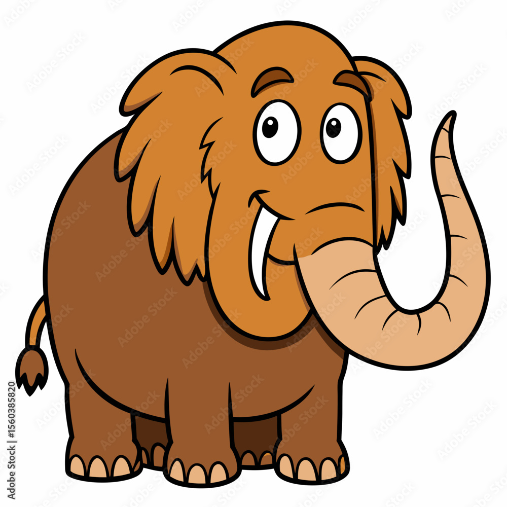 Fototapeta premium Woolly mammoth extinct animal vector. Prehistoric mammoth with long tusks vector illustration.