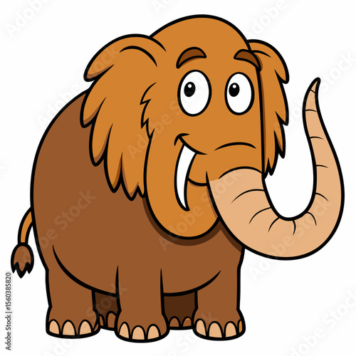 Woolly mammoth extinct animal vector. Prehistoric mammoth with long tusks vector illustration.