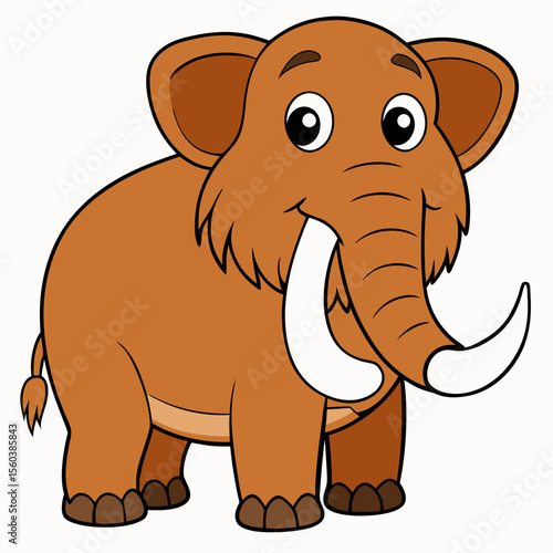 Woolly mammoth extinct animal vector. Prehistoric mammoth with long tusks vector illustration.