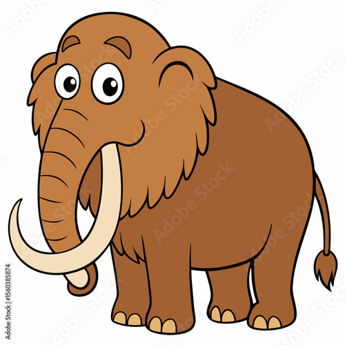 Woolly mammoth extinct animal vector. Prehistoric mammoth with long tusks vector illustration.