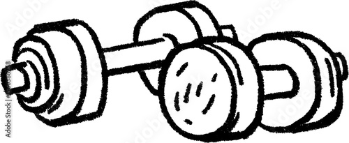 Hand drawn sketch of dumbbell set on gym floor for fitness design