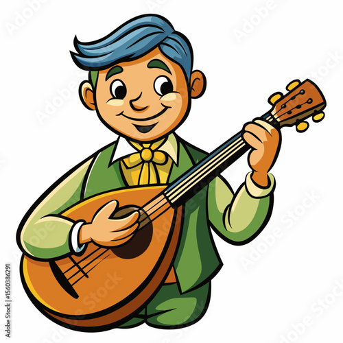Beautiful sitar classical music instrument, mandolin Music Instrument Melody 3D Creative vector cartoon illustration