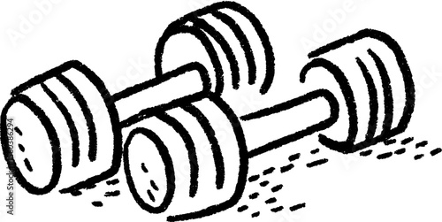 Hand drawn dumbbell set on gym floor concept for fitness design