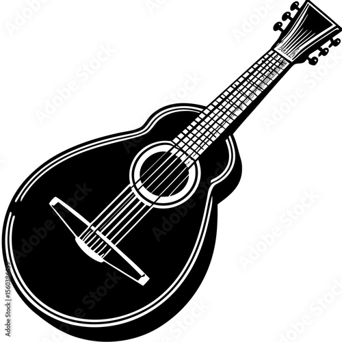 Stringed musical instrument logo illustration, mandolin silhouette suitable for music stores Minimalist concept vector illustration