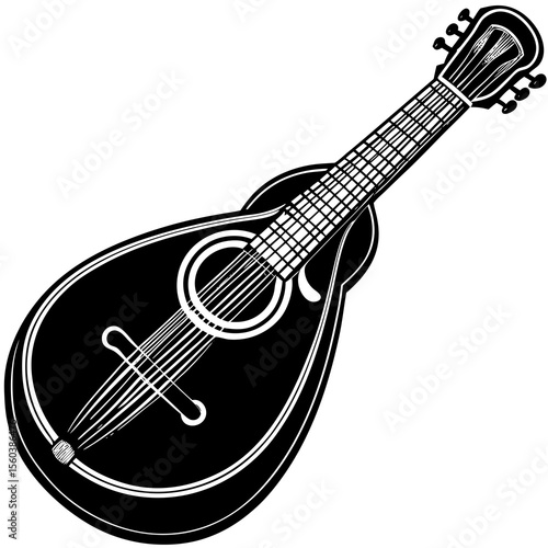 Stringed musical instrument logo illustration, mandolin silhouette suitable for music stores Minimalist concept vector illustration