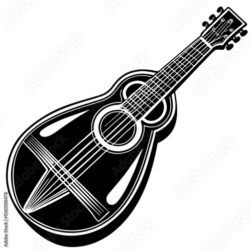 Stringed musical instrument logo illustration, mandolin silhouette suitable for music stores Minimalist concept vector illustration