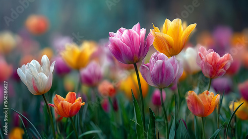 Beautiful spring meadow with grass and blooming flowers on a sunny day, a butterfly sitting on flower, Soft-focus background. Spring landscape. Beautiful nature scene.
