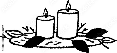 Festive table centerpiece sketch with candles for holiday ambience