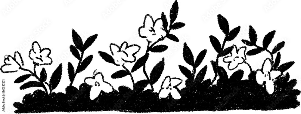 Naklejka premium Hand drawn floral vine border with five petal flowers