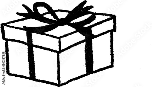 Sketch of a gift box with ribbon and bow for design and decoration