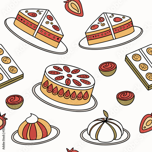 Whimsical Cake and Dessert Pattern: A Sweet Delight for Backgrounds and Designs