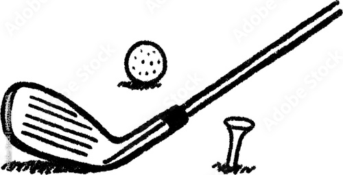 Hand drawn golf club and tee sketch for sports design