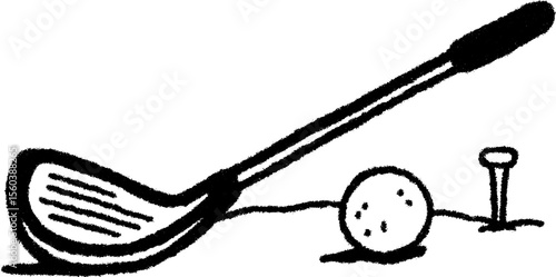 Artistic sketch of golf club and tee with bold hand drawn texture