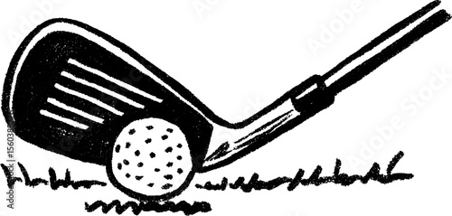 Hand drawn golf club and tee sketch for sports art design