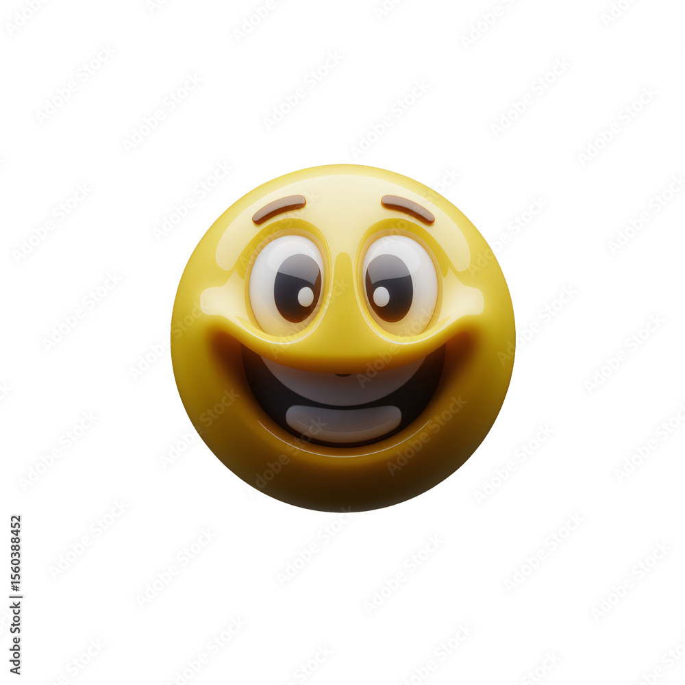 Fototapeta premium Happy yellow smiley face emoji 3d render isolated on a white background