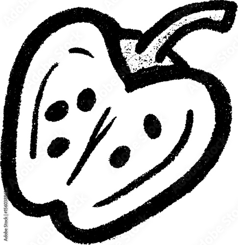 Artistic sketch of halved bell pepper showing seeds
