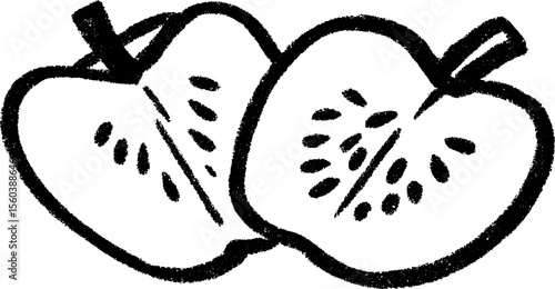 Artistic sketch of halved bell pepper showing inner seeds for creative design