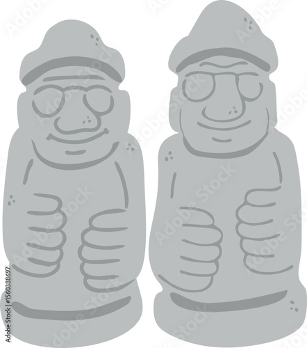 Jeju Dolhareubang statues illustrated in a flat and simple gray stone design