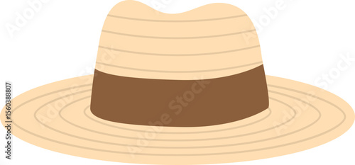 Straw Summer Hat Illustration with Brown Band for Beach and Vacation Wear