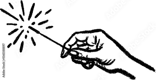 Hand holding lit party sparkler sketch for celebration design