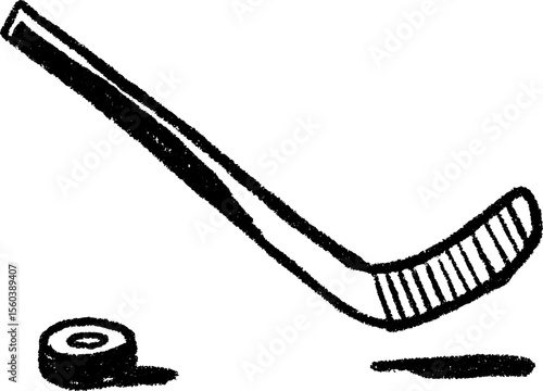 Hockey stick and puck sketch - sports art for design and decoration