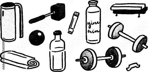 Minimalist home gym equipment sketch for fitness and design inspiration